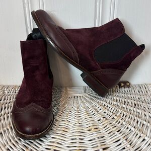 APROPO Burgundy Suede & Leather Chelsea-Style Booties – Size 8